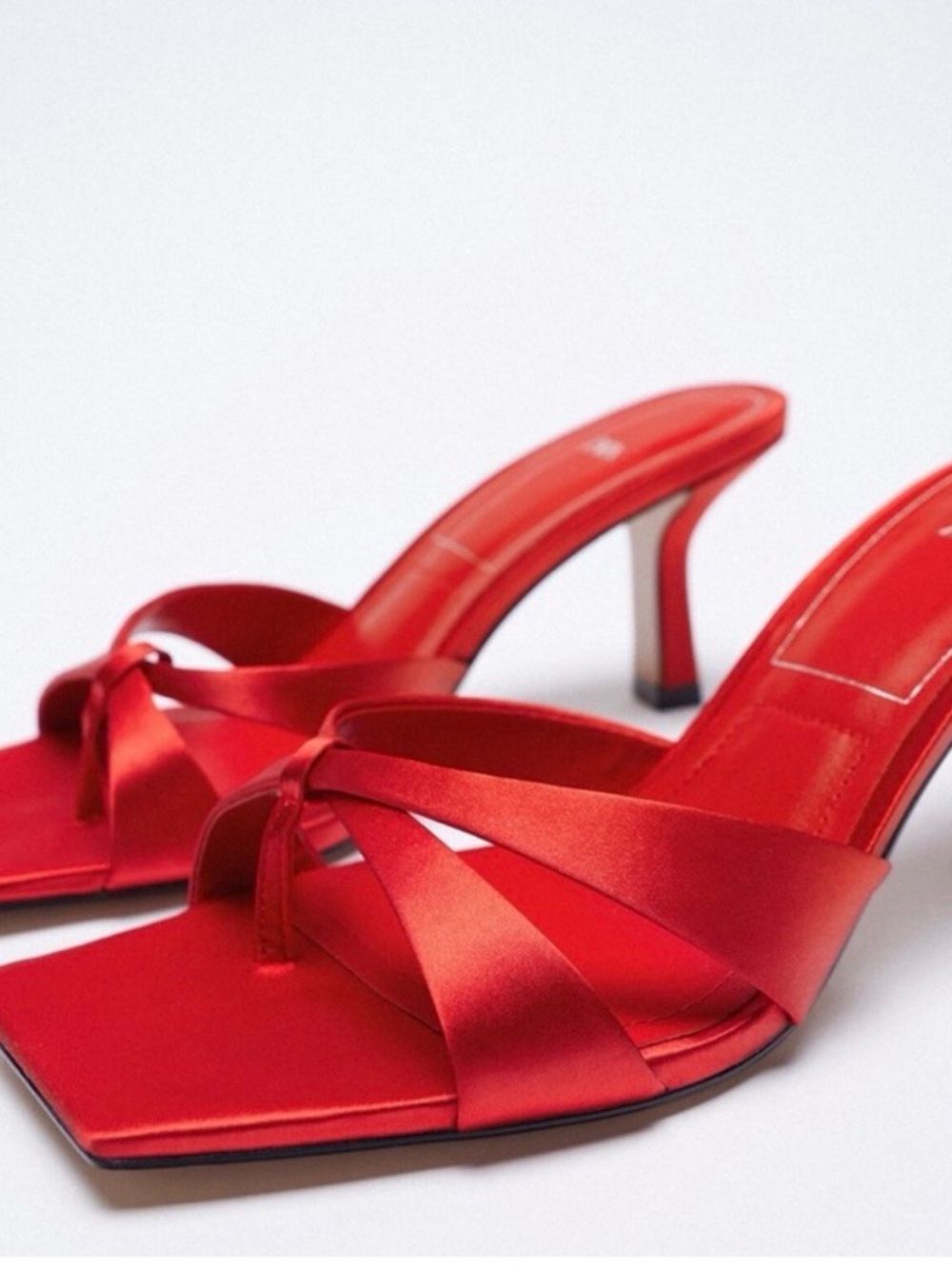 Zara Red Satin Strappy Heeled Mules